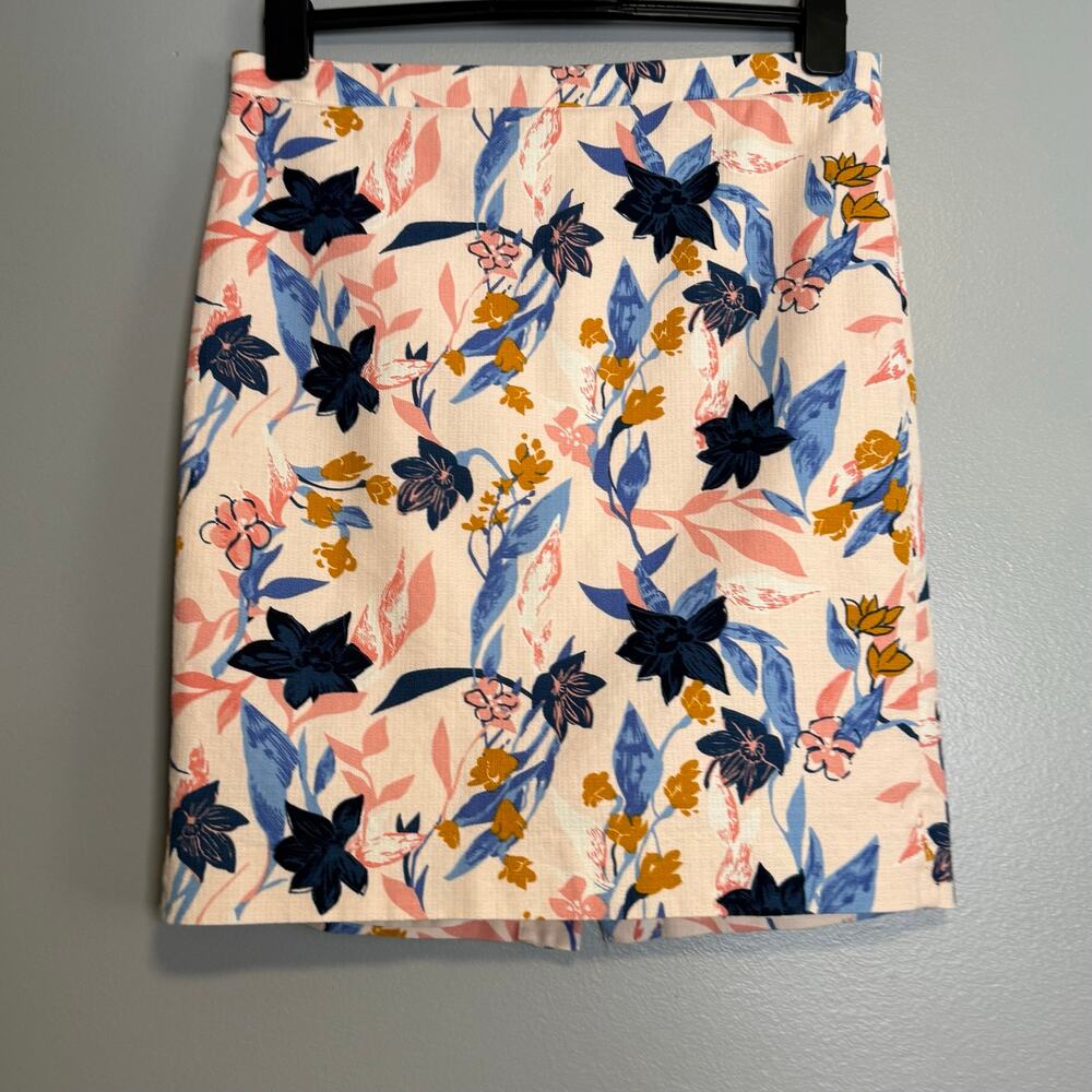 J Crew Pink Blue Cream Floral Cotton Straight Pencil Skirt 12